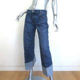 Bottega Veneta Exposed Seam Curved-Leg Jeans Dark Blue Denim Size 36