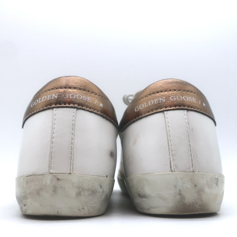 Golden Goose Superstar Sneakers White &amp; Copper Metallic Leather Size 38