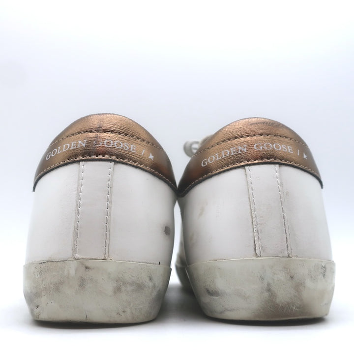 Golden Goose Superstar Sneakers White &amp; Copper Metallic Leather Size 38