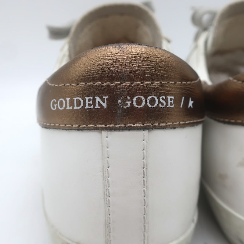 Golden Goose Superstar Sneakers White &amp; Copper Metallic Leather Size 38