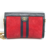 Gucci Ophidia Small Chain Strap Shoulder Bag Red Suede & Black Patent Leather