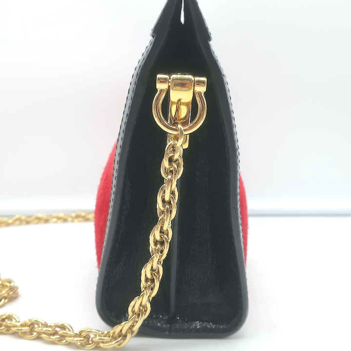 Gucci Ophidia Small Chain Strap Shoulder Bag Red Suede &amp; Black Patent Leather