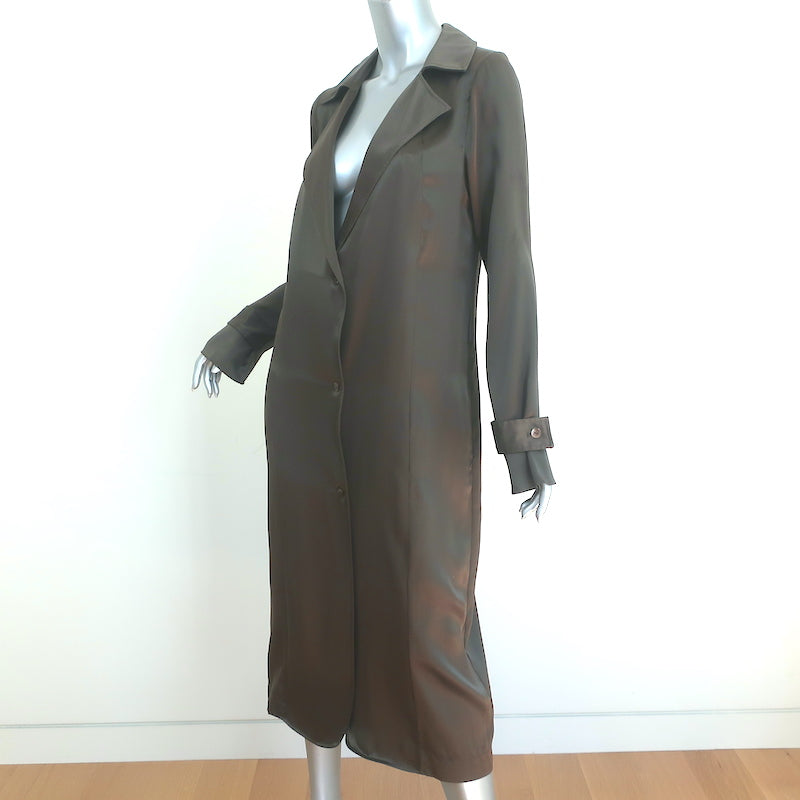Sablyn Coat Olive Satin Size Extra Small Single Breasted Long Jacket