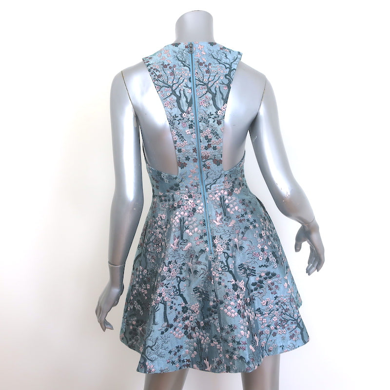 Alice + Olivia Tennie A-Line Mini Dress Blue Cherry Blossom Jacquard S Celebrity Owned Alice + Olivia Tennie A-Line Mini Dress Blue Cherry Blossom Jacquard S Celebrity Owned