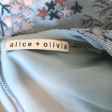 Alice + Olivia Tennie A-Line Mini Dress Blue Cherry Blossom Jacquard Size 0