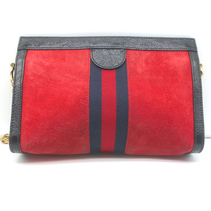 Gucci Ophidia Small Chain Strap Shoulder Bag Red Suede &amp; Black Patent Leather