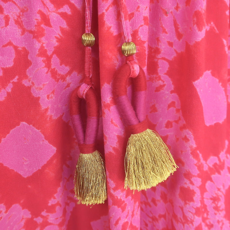 Figue Kalila Tiered Maxi Dress Fuchsia Diamond-Print Size Small