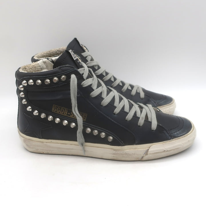 Golden Goose Slide Studded High Top Sneakers Black Leather Size 38