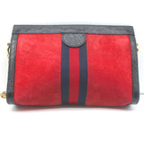 Gucci Ophidia Small Chain Strap Shoulder Bag Red Suede & Black Patent Leather