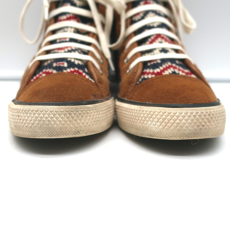 Tory Burch Noah Fair Isle Knit High Top Sneakers Brown Suede Size 8