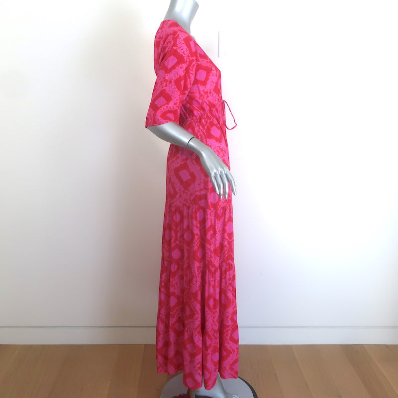 Figue Kalila Tiered Maxi Dress Fuchsia Diamond-Print Size Small
