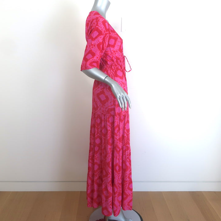 Figue Kalila Tiered Maxi Dress Fuchsia Diamond-Print Size Small