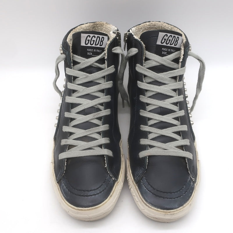 Golden Goose Slide Studded High Top Sneakers Black Leather Size 38