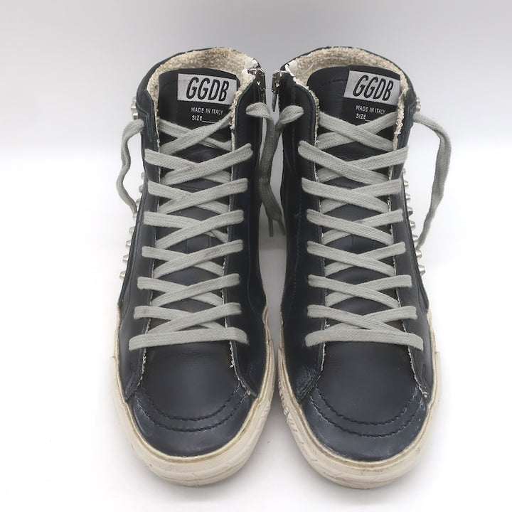 Golden Goose Slide Studded High Top Sneakers Black Leather Size 38
