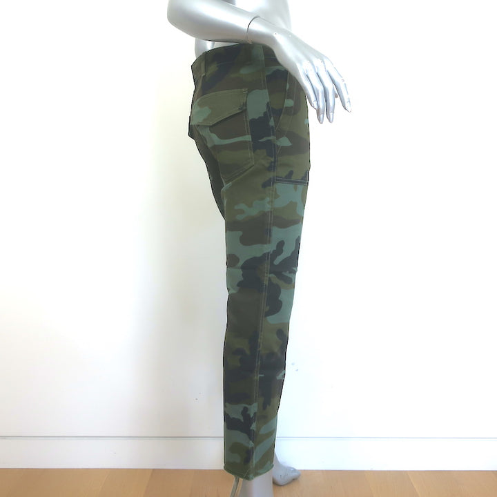 Nili Lotan Jenna Camo Cropped Raw Edge Pants Army Green Stretch Cotton Size 4