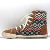 Tory Burch Noah Fair Isle Knit High Top Sneakers Brown Suede Size 8