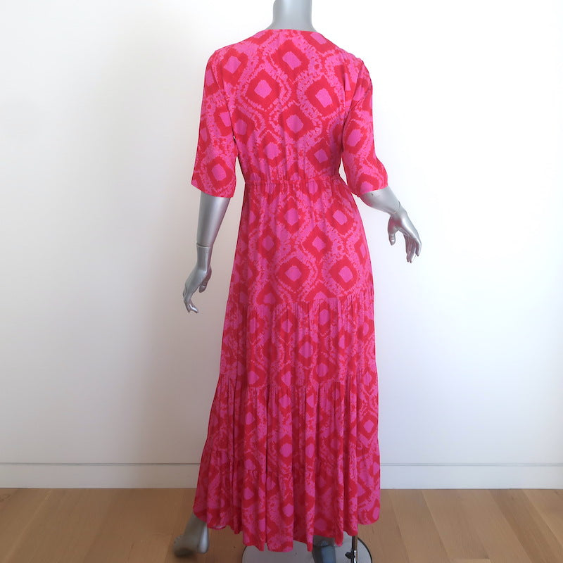 Figue Kalila Tiered Maxi Dress Fuchsia Diamond-Print Size Small
