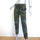 Nili Lotan Jenna Camo Cropped Raw Edge Pants Army Green Stretch Cotton Size 4