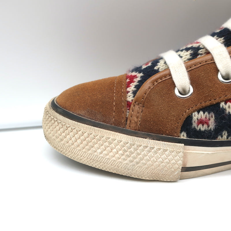 Tory Burch Noah Fair Isle Knit High Top Sneakers Brown Suede Size 8