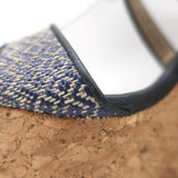 Jimmy Choo Portia Cork Platform Wedge Sandals Navy Woven Raffia Size 37.5