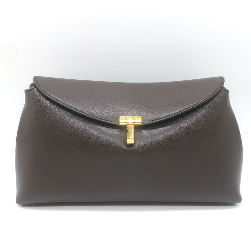 Toteme T-Lock Clutch Dark Brown Palmellata Leather