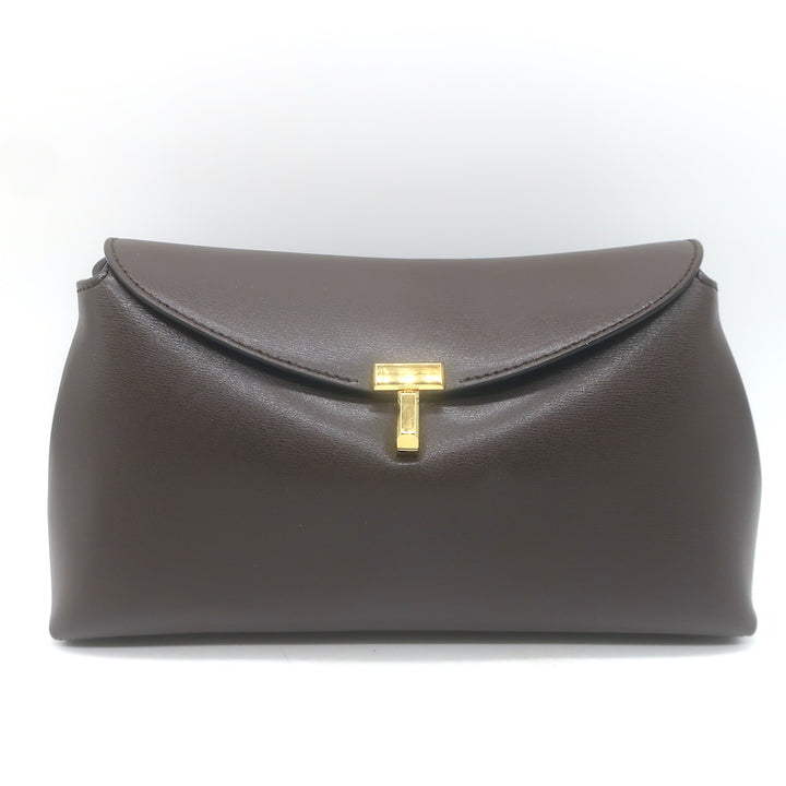 Toteme T-Lock Clutch Dark Brown Palmellata Leather