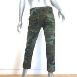 Nili Lotan Jenna Camo Cropped Raw Edge Pants Army Green Stretch Cotton Size 4
