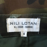 Nili Lotan Jenna Camo Cropped Raw Edge Pants Army Green Stretch Cotton Size 4