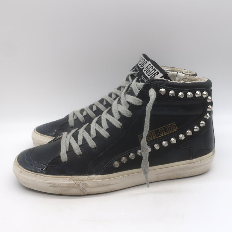 Golden Goose Slide Studded High Top Sneakers Black Leather Size 38