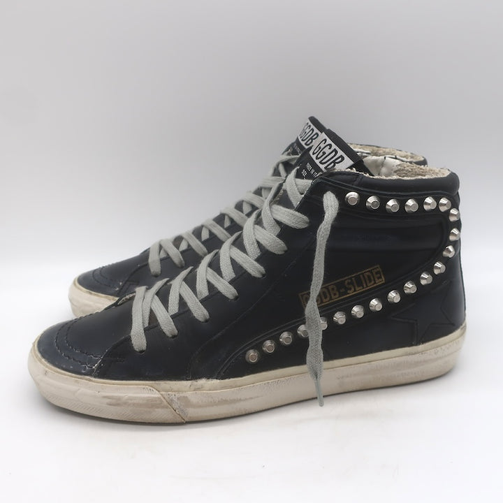 Golden Goose Slide Studded High Top Sneakers Black Leather Size 38
