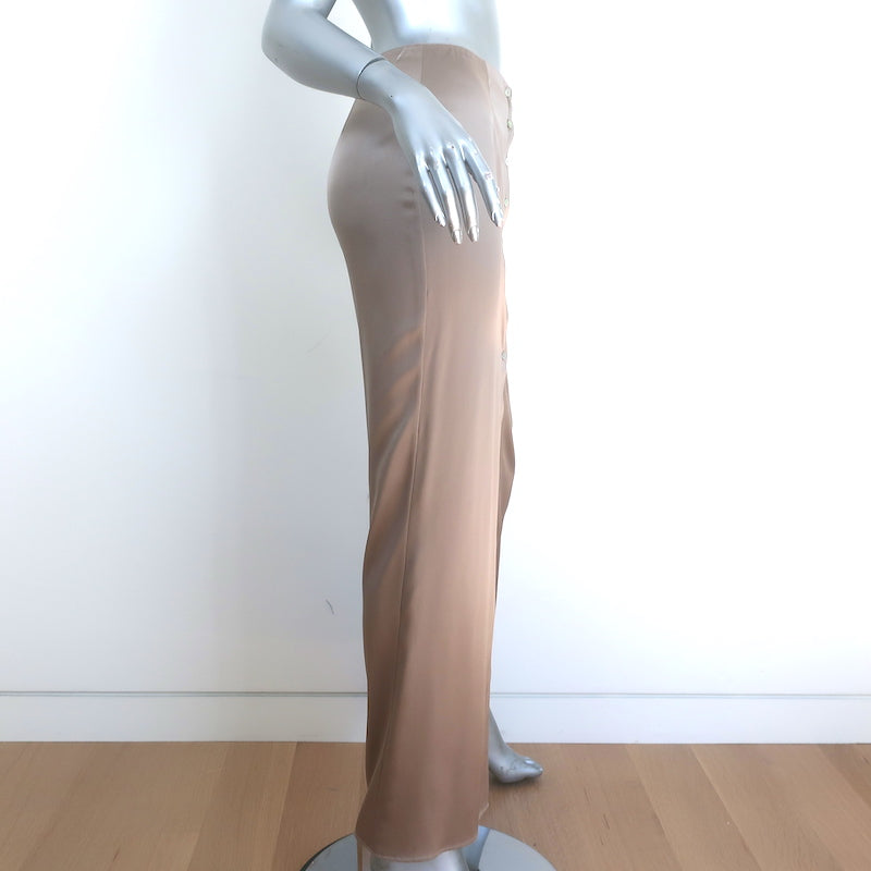 Sablyn Button-Front Maxi Skirt Beige Satin Size Extra Small