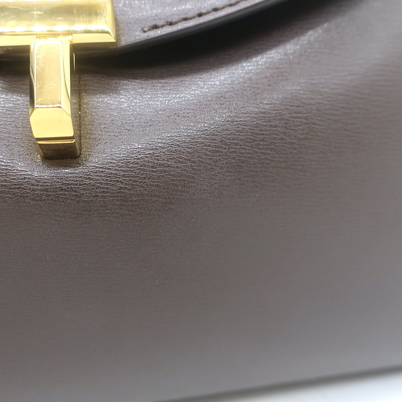 Toteme T-Lock Clutch Dark Brown Palmellata Leather