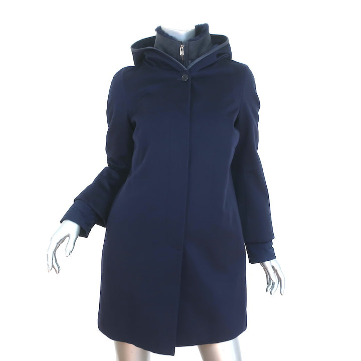 Loro Piana Cashmere Storm System Jacket Navy Size 40 Leather-Trim Hooded Coat