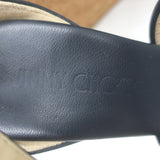 Jimmy Choo Portia Cork Platform Wedge Sandals Navy Woven Raffia Size 37.5