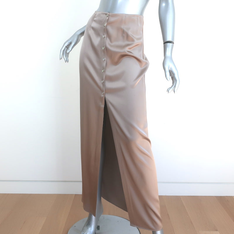 Sablyn Button-Front Maxi Skirt Beige Satin Size Extra Small