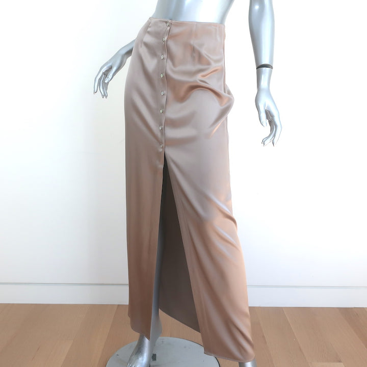 Sablyn Button-Front Maxi Skirt Beige Satin Size Extra Small
