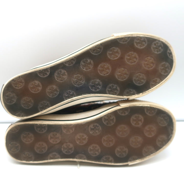 Tory Burch Noah Fair Isle Knit High Top Sneakers Brown Suede Size 8