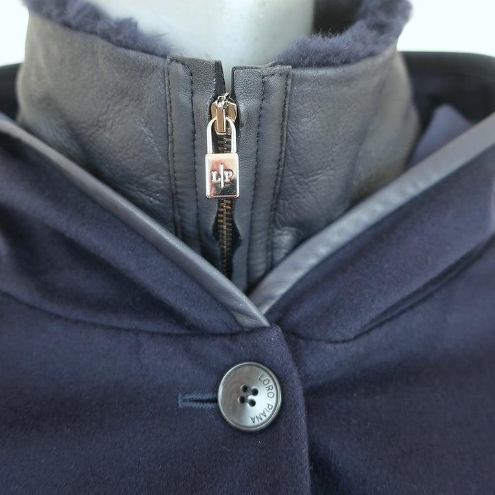 Loro Piana Cashmere Storm System Jacket Navy Size 40 Leather-Trim Hooded Coat