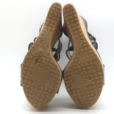 Jimmy Choo Portia Cork Platform Wedge Sandals Navy Woven Raffia Size 37.5