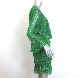 Veronica Beard Sean Ruched Mini Dress Green Floral Print Silk Chiffon Size 4