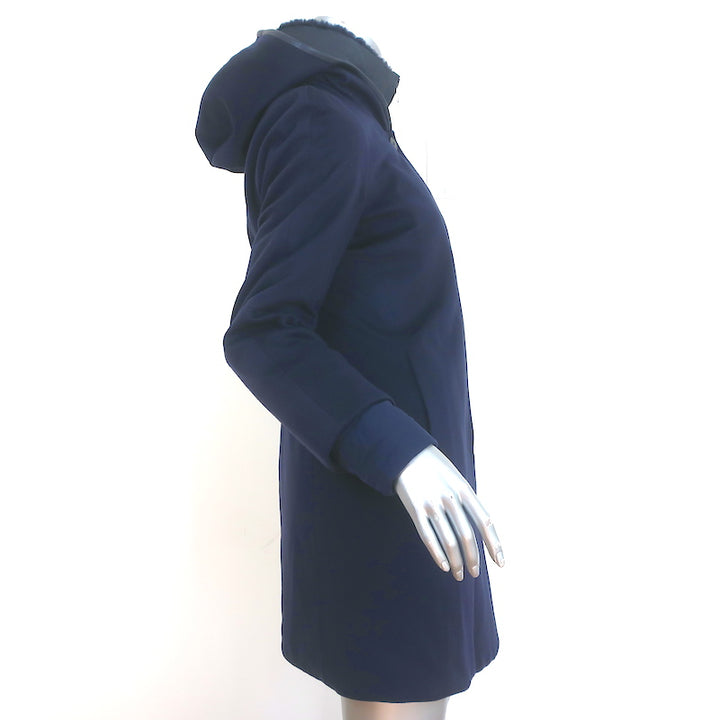 Loro Piana Cashmere Storm System Jacket Navy Size 40 Leather-Trim Hooded Coat