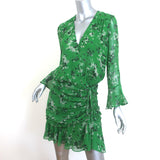 Veronica Beard Sean Ruched Mini Dress Green Floral Print Silk Chiffon Size 4