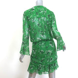 Veronica Beard Sean Ruched Mini Dress Green Floral Print Silk Chiffon Size 4