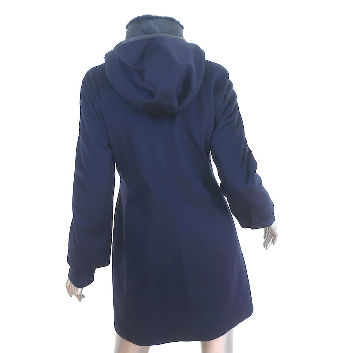 Loro Piana Cashmere Storm System Jacket Navy Size 40 Leather-Trim Hooded Coat