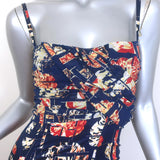 Just Cavalli Spaghetti Strap Gown Navy Metallic Floral Print Satin Size 38