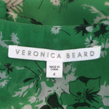 Veronica Beard Sean Ruched Mini Dress Green Floral Print Silk Chiffon Size 4