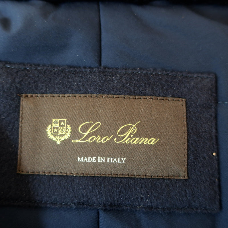 Loro Piana Cashmere Storm System Jacket Navy Size 40 Leather-Trim Hooded Coat
