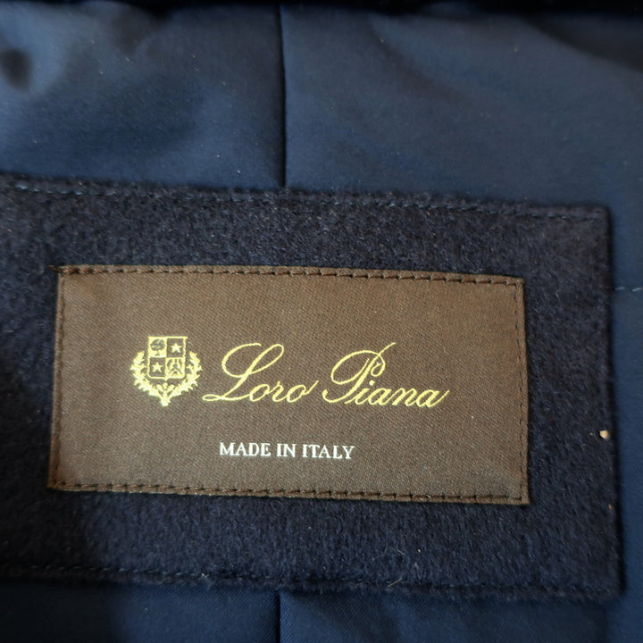 Loro Piana Cashmere Storm System Jacket Navy Size 40 Leather-Trim Hooded Coat