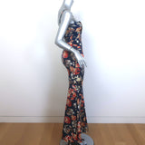 Just Cavalli Spaghetti Strap Gown Navy Metallic Floral Print Satin Size 38