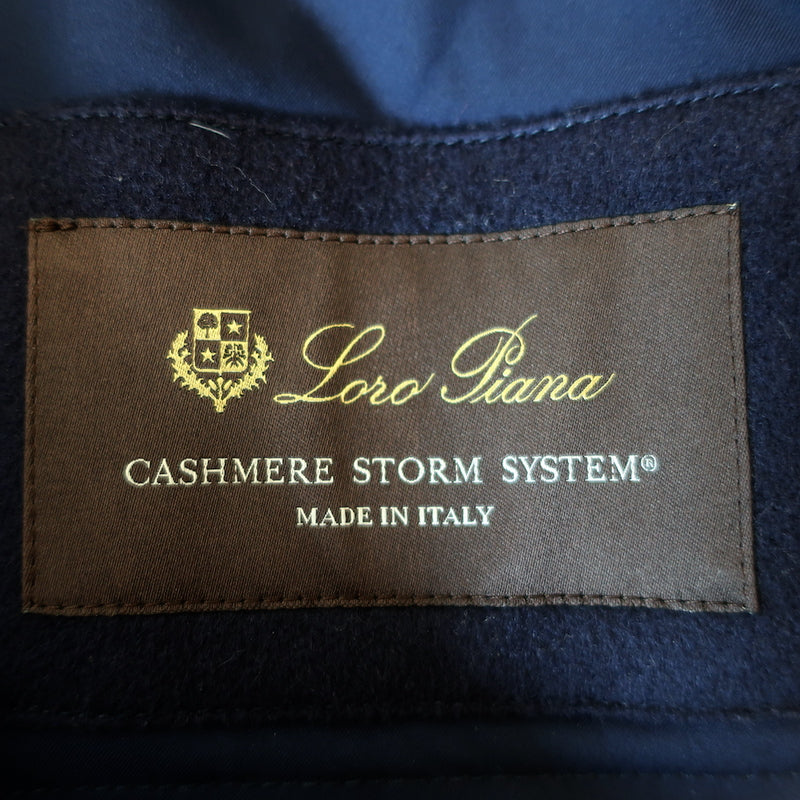 Loro Piana Cashmere Storm System Jacket Navy Size 40 Leather-Trim Hooded Coat